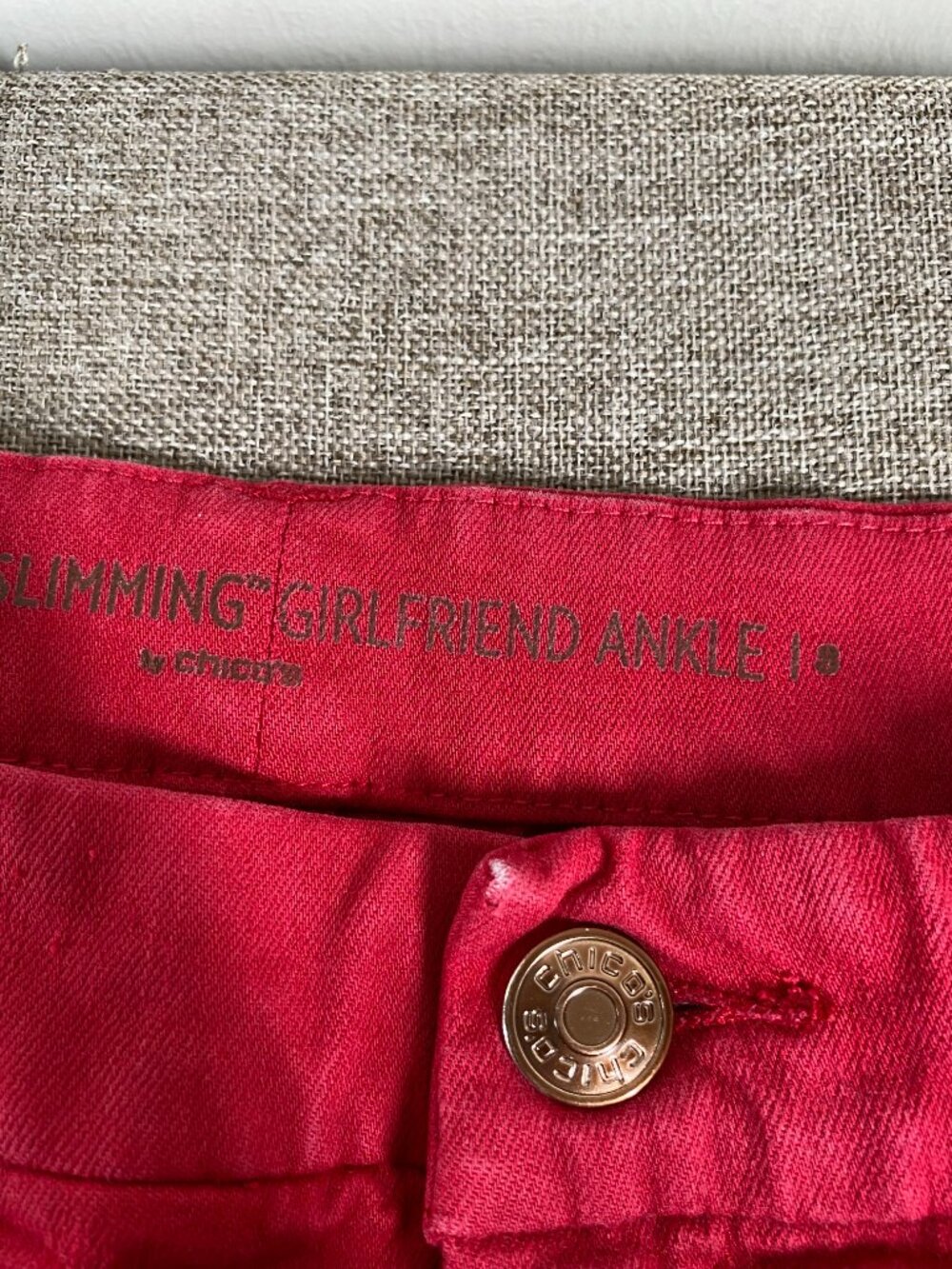Chico's SLIMMING Girlfriend Ankle Jeans Women's 3 (US 16) High Rise Red Casual - Picture 16 of 16